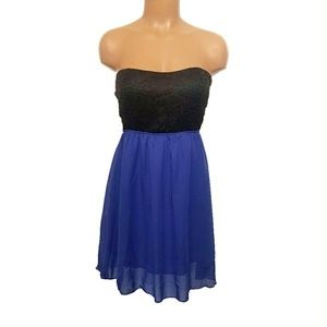 Body Central Blue Chiffon Strapless Lace Dress S
